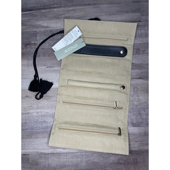 Chico's Leopard Print Jewelry Roll Travel Case w/ Tassels - Picture 2 of 3